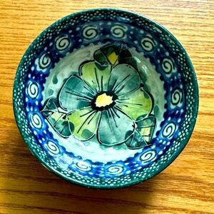 Boleslawiec Polish Pottery UNIKAT Ice Cream Bowl "Green Garden"